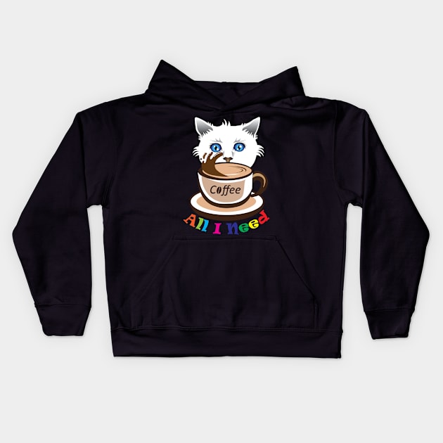 Cat and Coffee Kids Hoodie by mounier